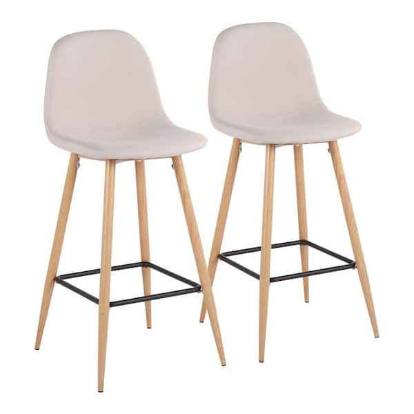 Lumisource Pebble 39.25 in. Beige Fabric and Natural High Back Metal Bar Stool (Set of 2)