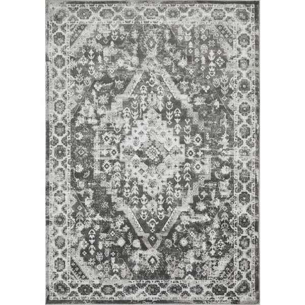 Rhane Adleigh Gray 7 ft. 10 in. x 9 ft. 10 in. Oriental Polypropylene Area Rug