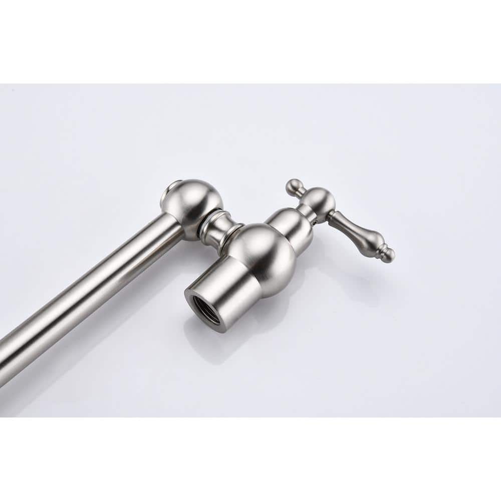 Brushed Nickel Dual-Arm Wall Mount Pot Filler Faucet