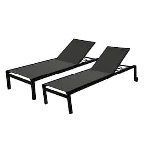 Black Brushed Aluminum Outdoor Chaise Lounge with Wheels Stackable (Set of 2) - No Assembly Required