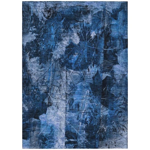 Navy Blue 5 ft. x 8 ft. Woven Floral Rectangle Indoor/Outdoor Area Rug