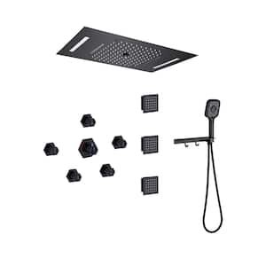 5 Spray 2.5 GPM 23 in. Thermostatic Celling Mount LED Rainfall Shower System with Hand-Shower in Matte Black