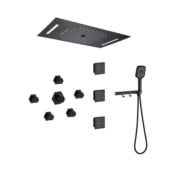 Mondawe 5 Spray 2.5 GPM 23 in. Thermostatic Celling Mount LED Rainfall Shower System with Hand-Shower in Matte Black