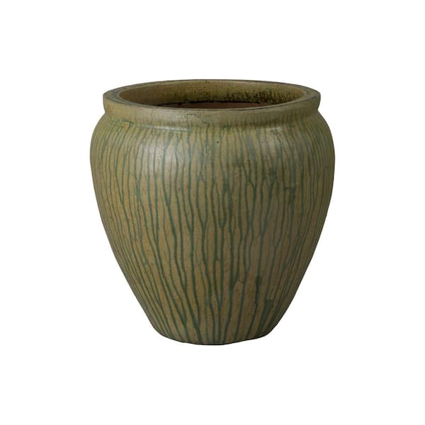 20.5 in. Green Ceramic Round Planter (20.5 in. L x 20.5 in. W x 20.5 in. H) with Drainage Hole