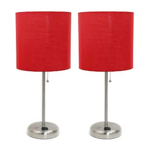 19.5 in. 2-Pack Red Table Desk Lamp Set for Bedroom with Charging Outlet