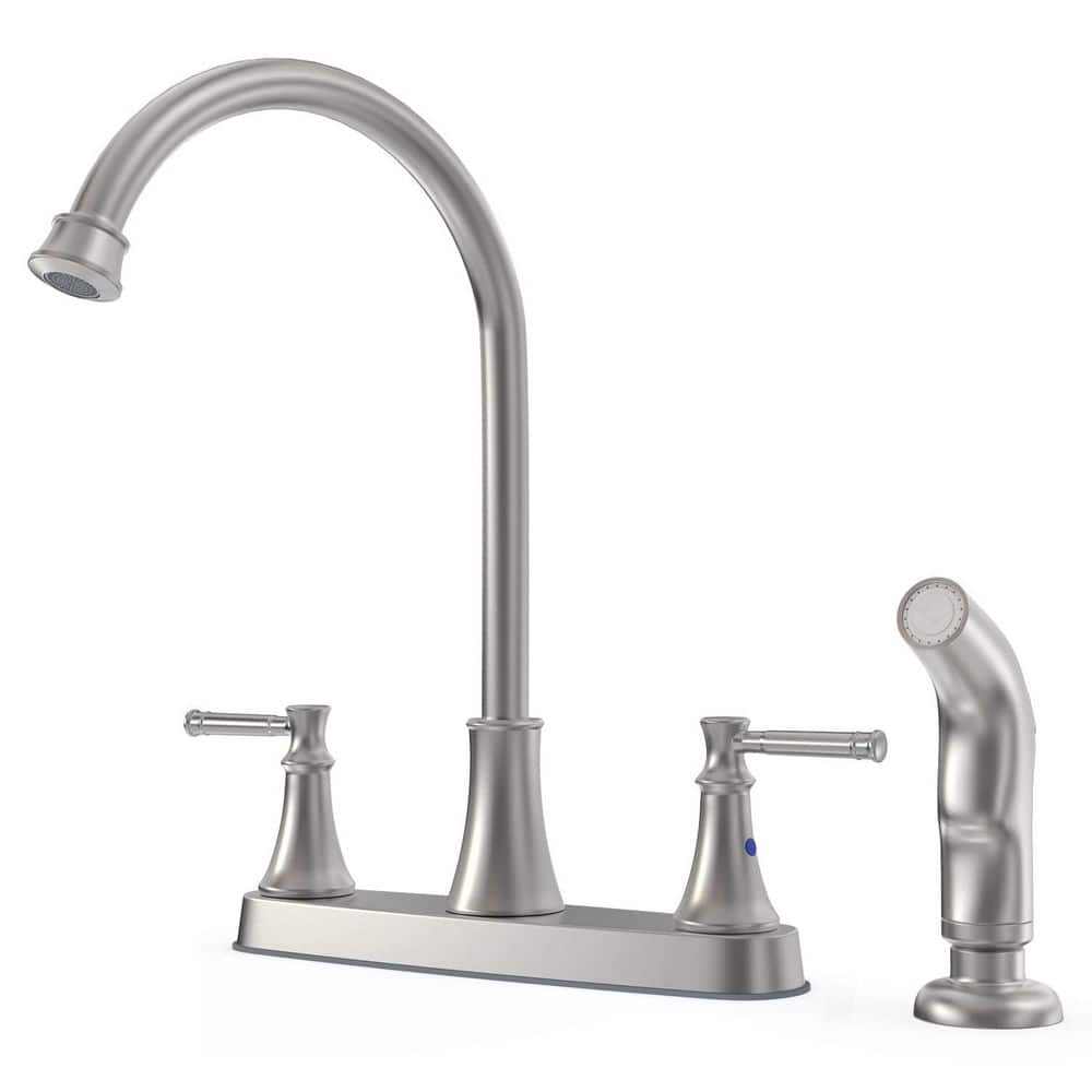 2-Handles Deck Mount 8 Inch Centerset Standard Kitchen Faucet with Side Sprayer 3 Hole or 4 Hole in Brushed Nickel price history on PriceWatchPro
