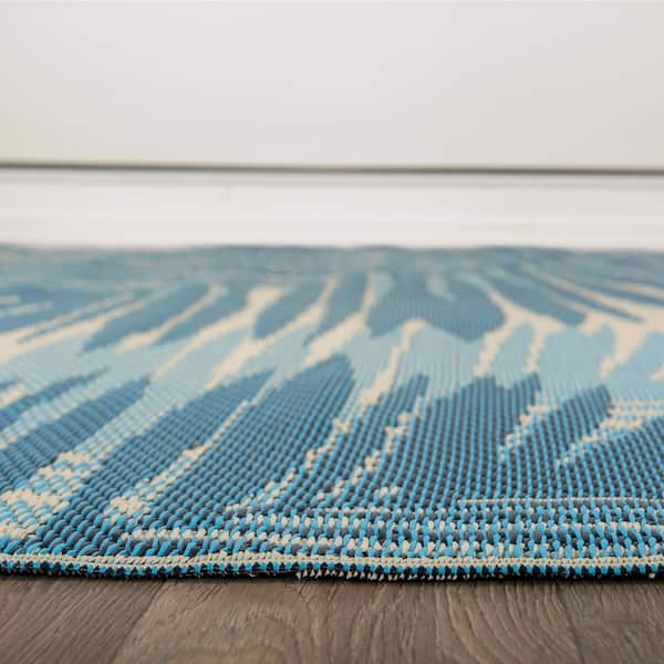 Hawaii Blue 5 ft. x 7 ft.  Tropical Floral Reversible Plastic Outdoor Area Rug