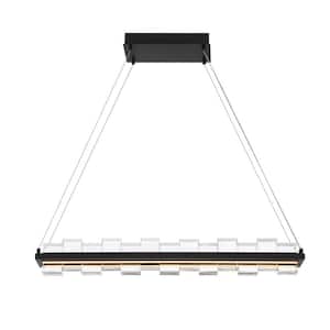 Bruco 120-Watt Integrated LED Black Linear Chandelier with Clear Crystal Shades