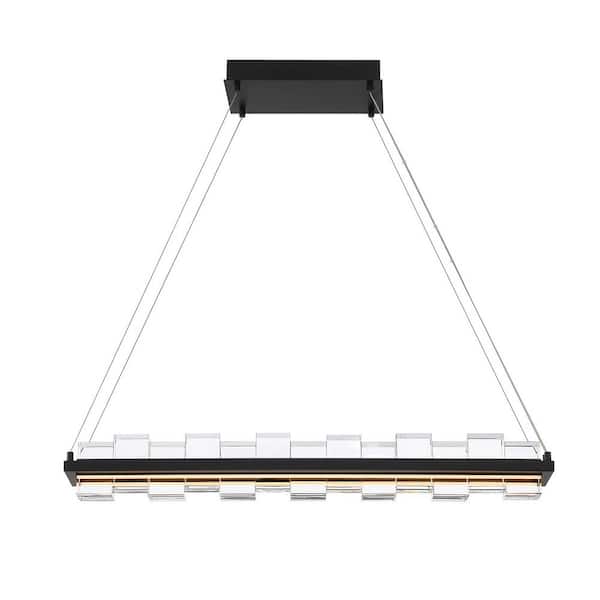 Eurofase Bruco 120-Watt Integrated LED Black Linear Chandelier with Clear Crystal Shades