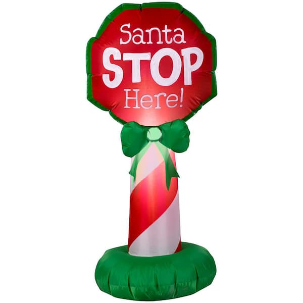 Home Accents Holiday 21.65 in. W x 19.29 in. D x 42.13 in. H Inflatable Airblown-Santa Stop Here Sign