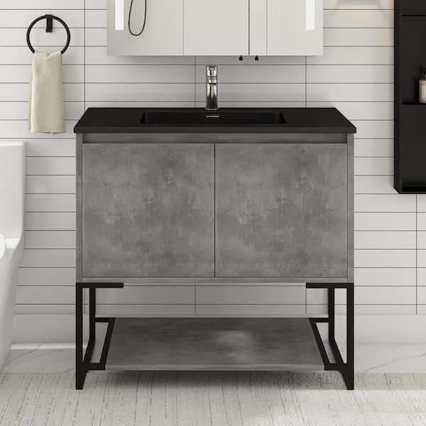 JimsMaison Allen 36 in. W x 19 in. D x 34 in. H Freestanding Bath Vanity in Charcoal Gray with Black Cultured Mable Top