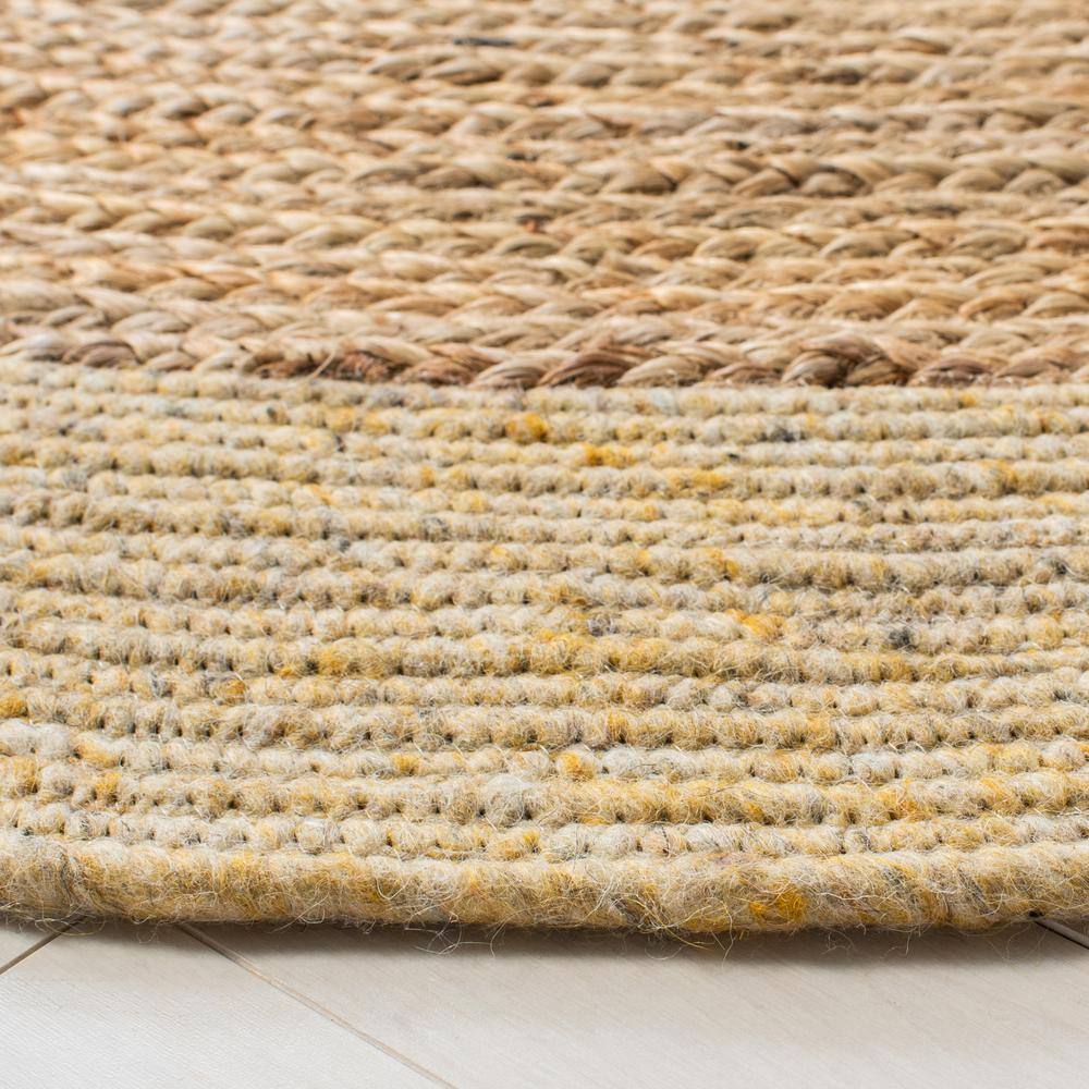 Handwoven Gold and Natural Round Wool Cotton Area Rug