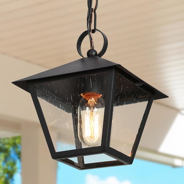 Uolfin Modern Industrial Kitchen Island Pendant Light 1-Light Black Lantern Pendant Light with Clear Glass Shade