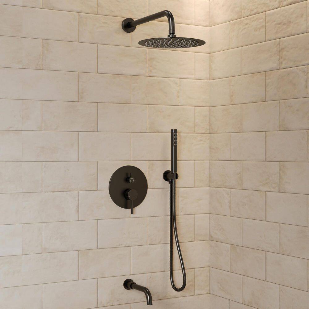 Pressure Balance 3-Spray Wall Mount 10 in. Fixed and Handheld Shower Head 2.5 GPM in Matte Black Valve Included price history on PriceWatchPro