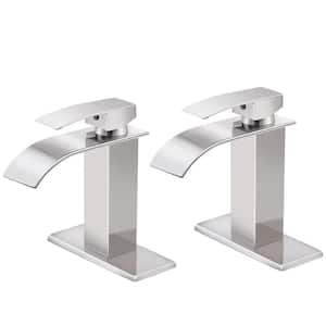 Single-Handle Waterfall Bathroom Faucet with Deck Plate, Bathroom Faucet for 1 or 3 Hole Sink Nickel, (2-Pack)