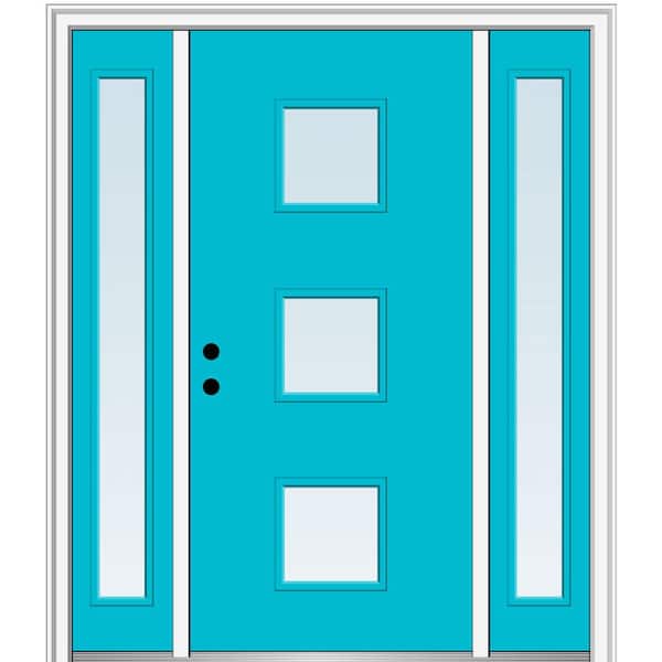 MMI Door 68.5 in. x 81.75 in. Aveline Right-Hand Inswing 3-Lite Clear Low-E Painted Fiberglass Prehung Front Door w/ Sidelites