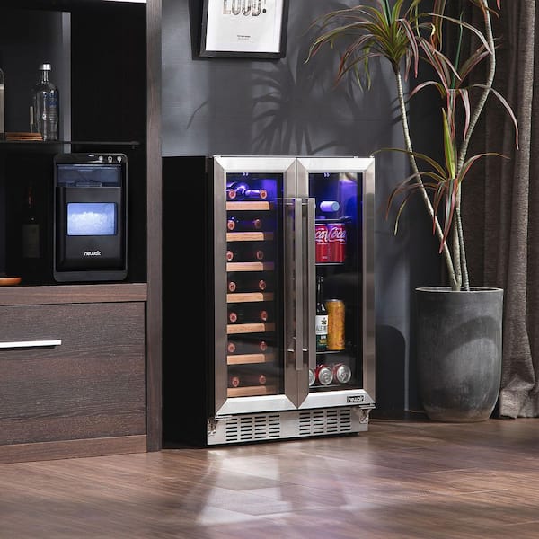 24 in. Dual Zone Built-in 20-Bottle and 78-Can Wine and Beverage Cooler with Stainless Steel French Doors