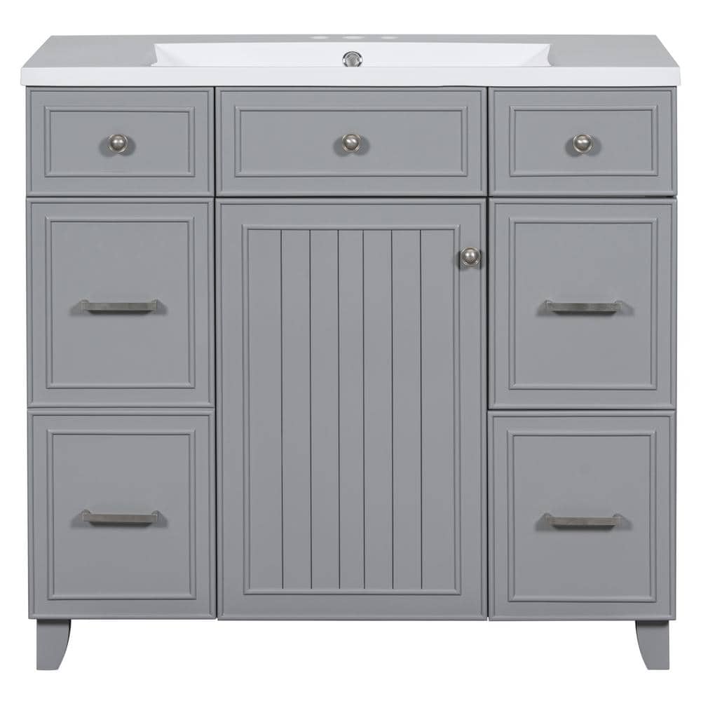 36 in. W x 18 in. D x 34.3 in. H Freestanding Bath Vanity in Gray with White Cultured Marble Top and with Single Sink