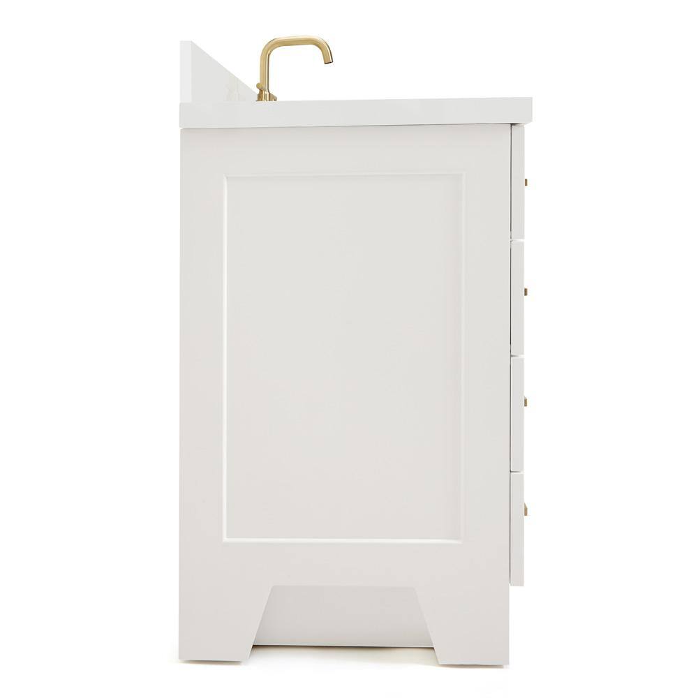 White Wood Freestanding Single Bathroom Vanity with Quartz Top