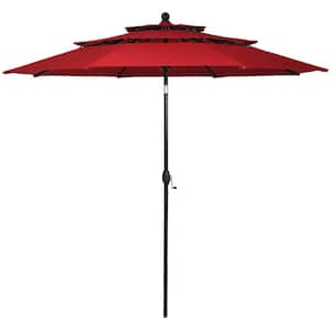 10 ft. 3-Tier Aluminum Market Patio Umbrella in Wine with Crank and Double Vented