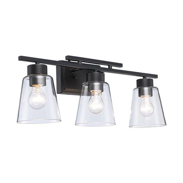 Monteaux Lighting Mistral 23 5 In 3 Light Black Dual Bar Bathroom Vanity Fixture With Clear Glass Shades C6365 Dual Bar Bathroom Vanity Light Fixture, Home Depot Vanity Lights Black