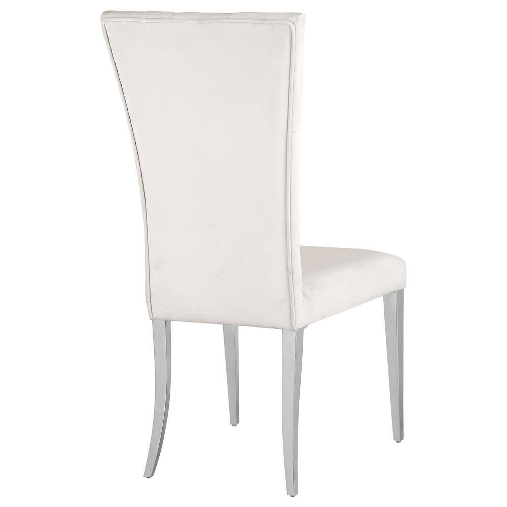 Parsons White Velvet Side Chair with Polished Chrome Legs