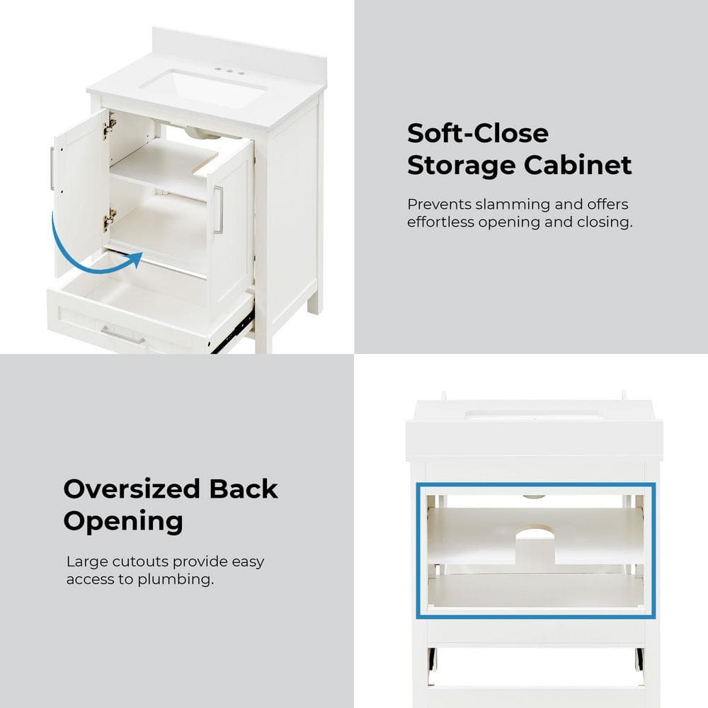 Pure White 30" Freestanding Bathroom Vanity with Sink