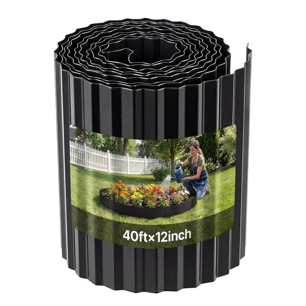 40 ft. L x 11.61 in. W x 0.01 in. H, Galvanized Steel Landscape Edging, Bendable Metal Garden Border with Gloves, Black