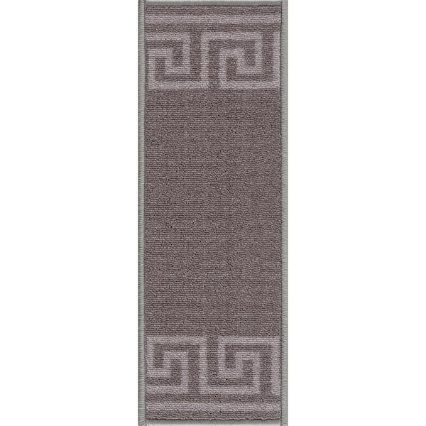 Greek Key Gray 8.5 in. x 26 in. Polyamide Stair Tread Cover