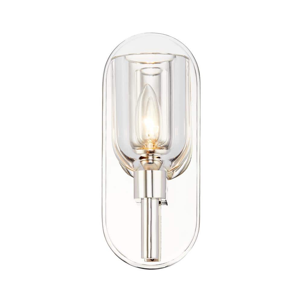 Lucian 9'' Polished Nickel Bath Sconce with Clear Crystal Shade