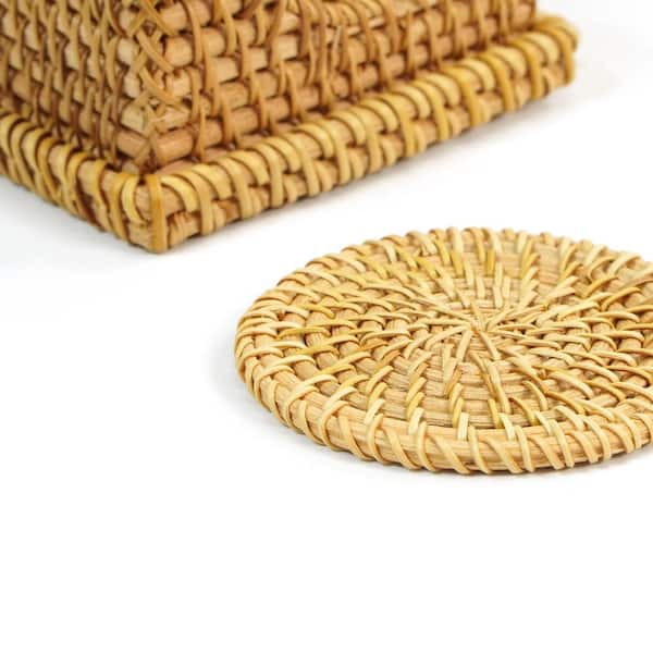 Vintiquewise Honey Brown Round Natural Rattan Placemats with