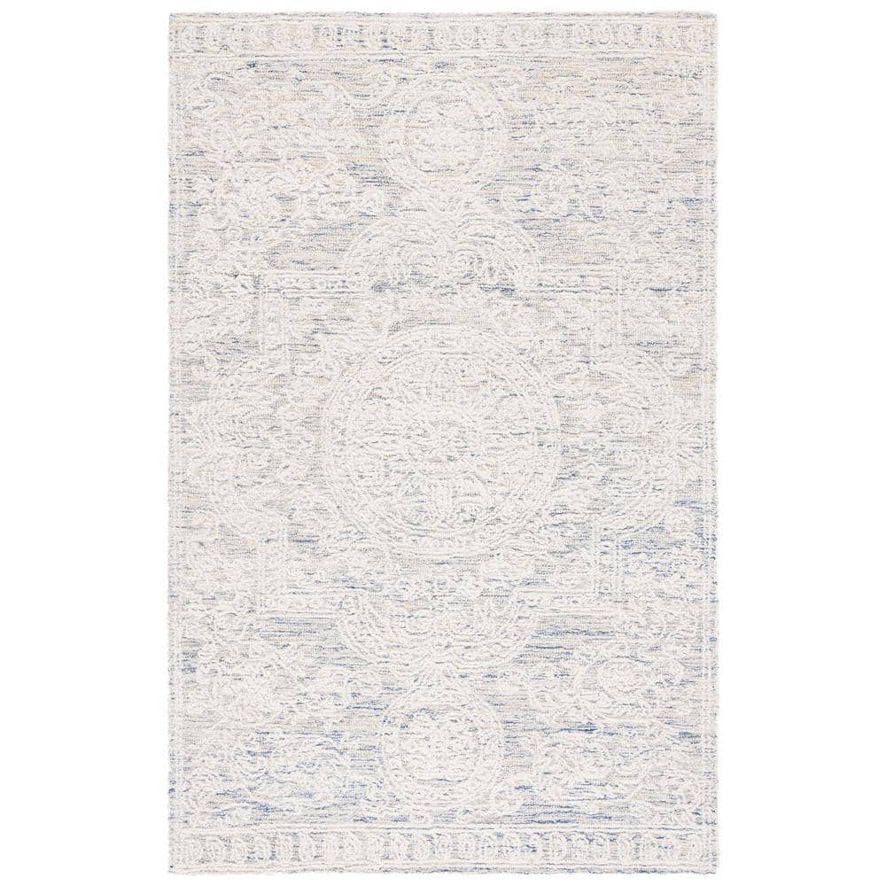 Ivory Round Handmade Tufted Wool Abstract Rug, 4' x 6'