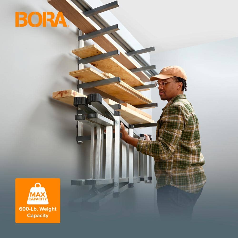 6-Level Gray and White Wall Mounted Lumber Storage Rack