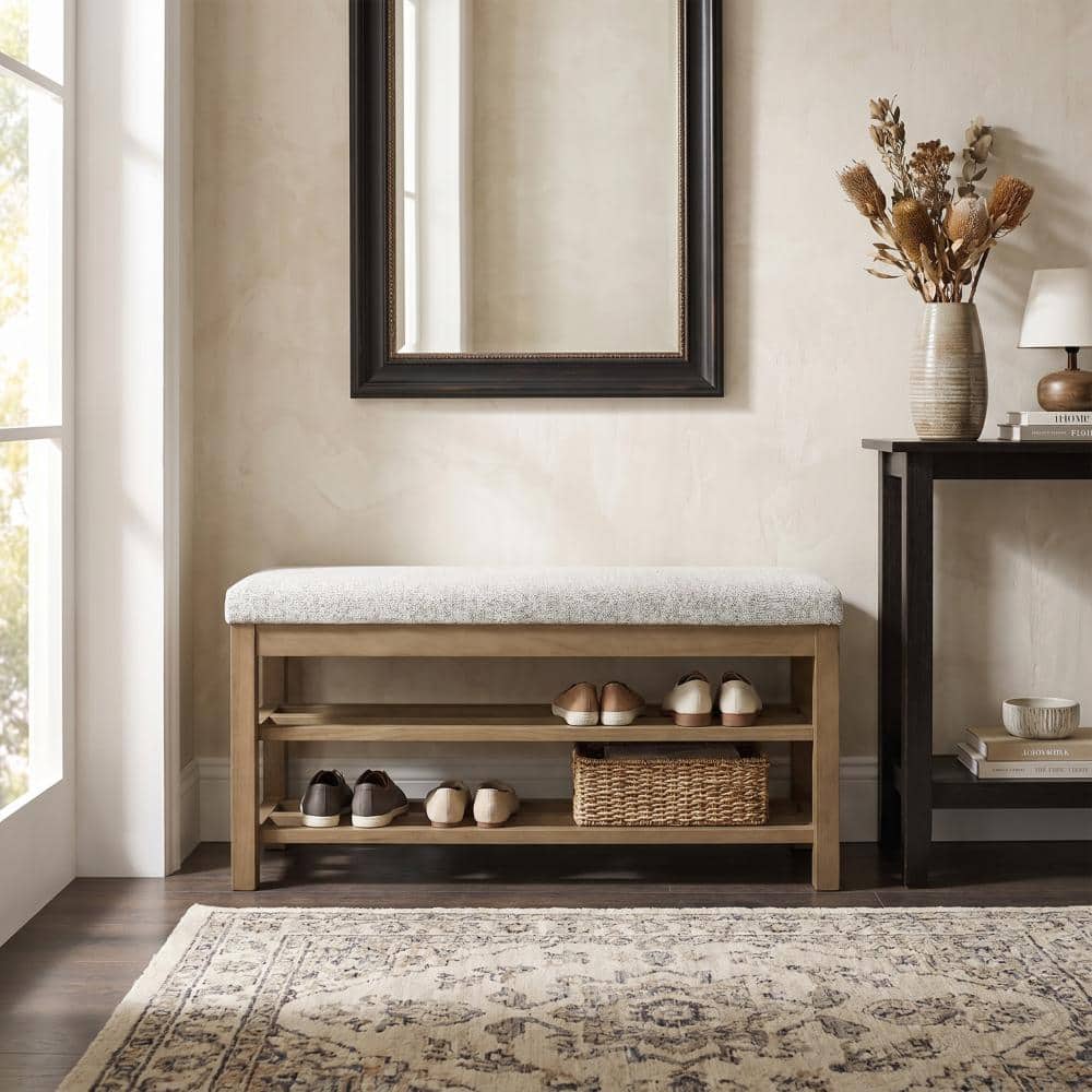 Upholstered Storage Bench with 2-Tier Shoe Rack