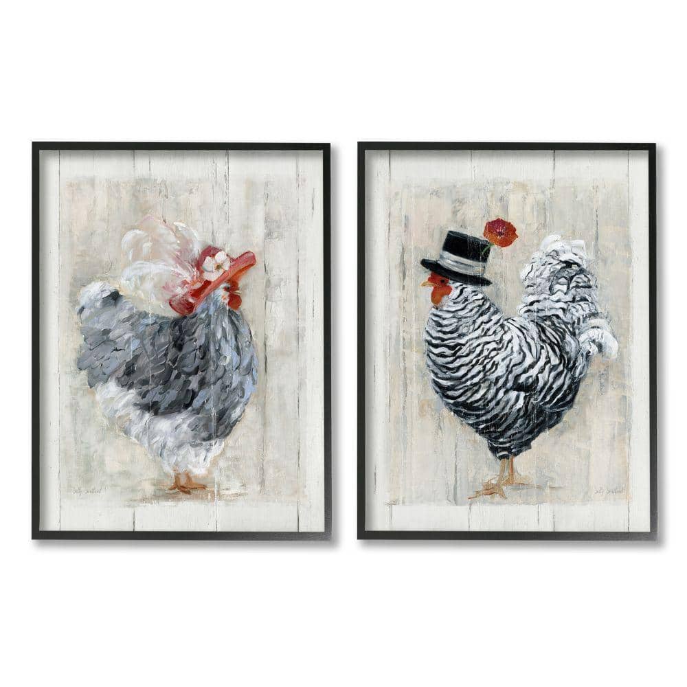 Stupell Industries Farm Rooster and Hen Vintage Birds Brim Hats by Sally Swatland 2-Piece Framed Print Animal Art 16 in. x 20 in., Multi-Color -  a2236fr2pc16x20