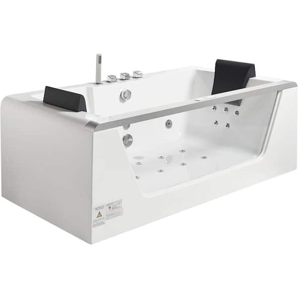 Eago AM189ETL-R 72 Acrylic Whirlpool Bathtub w/ Fixtures, Right Drain - White