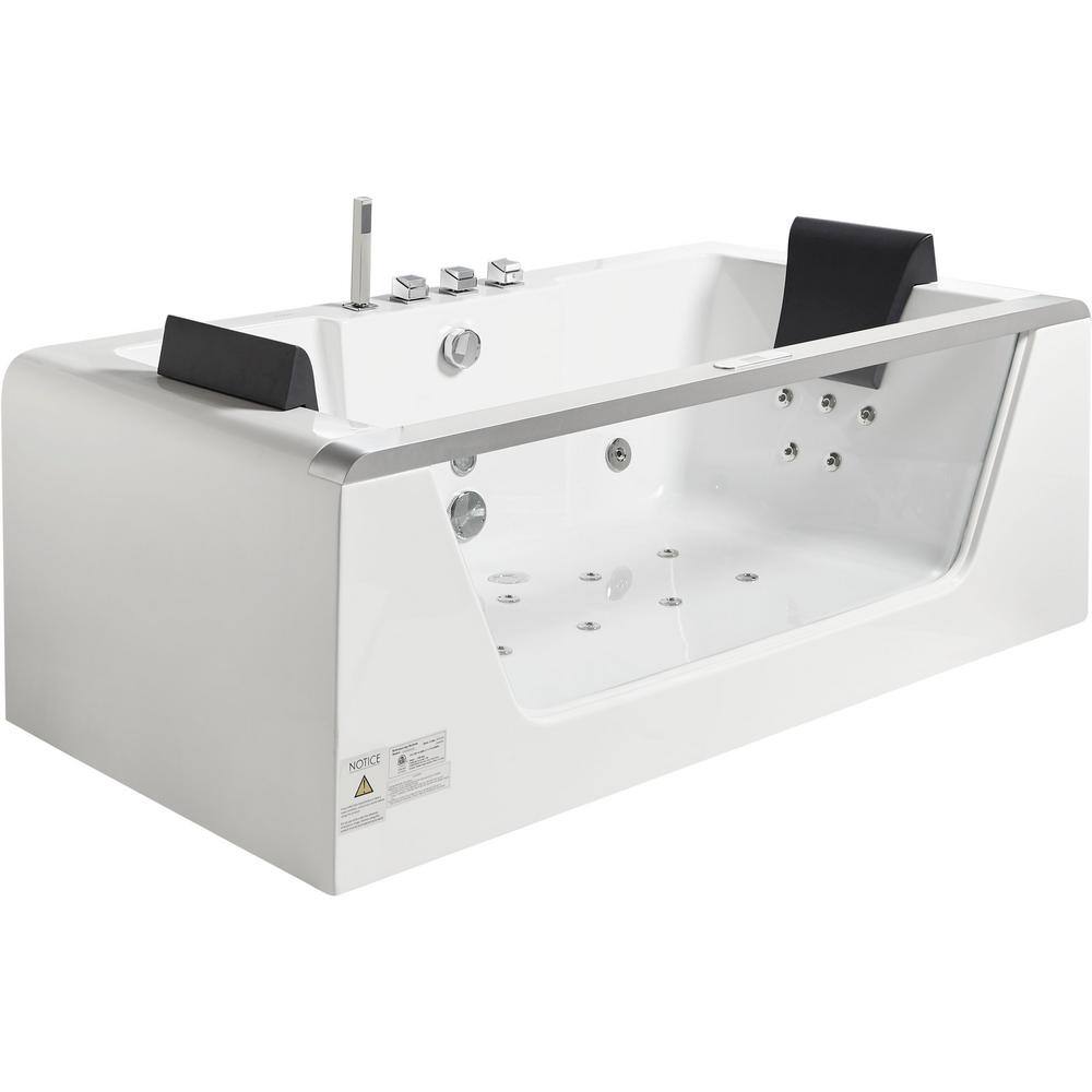 70.9'' White Acrylic Freestanding Whirlpool Bathtub with Glass Panel