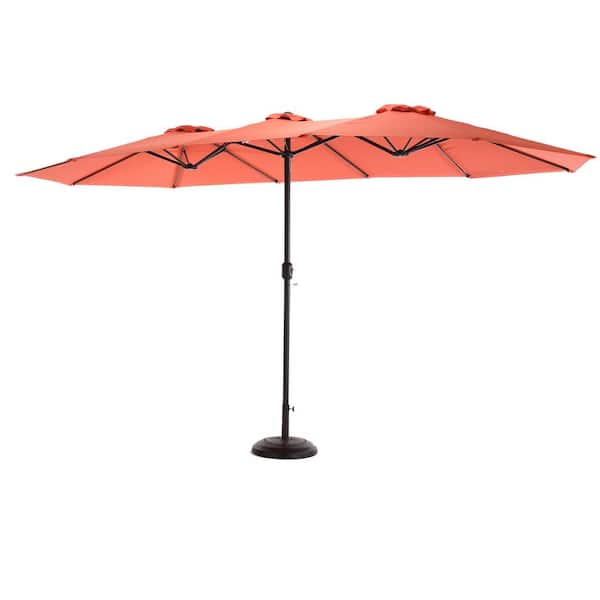 Cesicia Double Sided 14.8 ft. Steel Push-Up Patio Market Umbrella in Orange with Crank