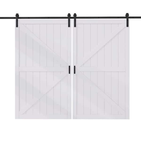 96 in. x 84 in. 2-Panel K-Bar White Primed MDF Pre-Drilled Interior Sliding Barn Door with Hardware Kit and Soft Close