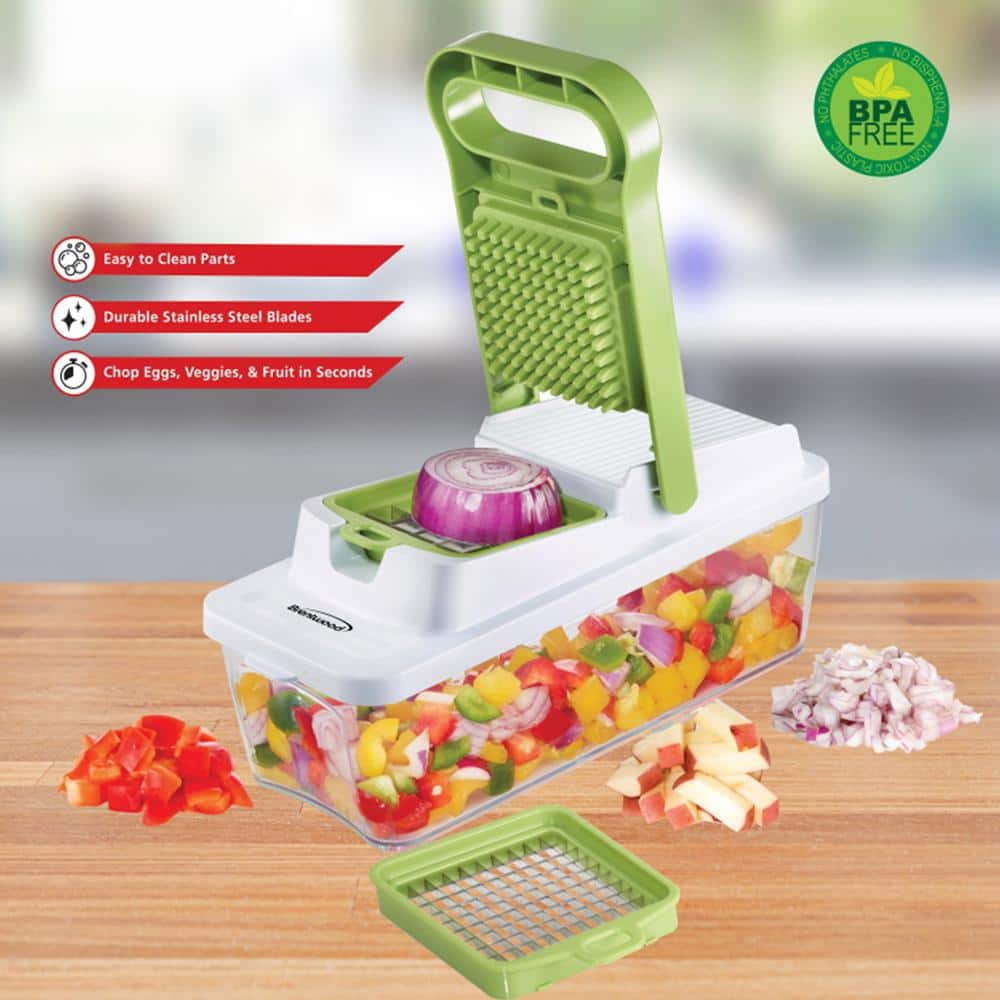 Green and White BPA-Free Plastic Food Chopper with Stainless Steel Blades