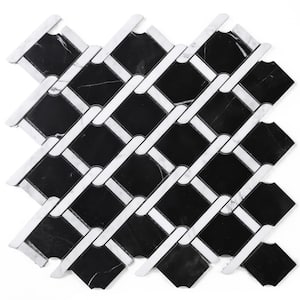 Nero Marquina White and Gray 12.01 in. x 13.78 in. Geometric Polished Marble Mosaic Tile (11.5 sq. ft./Case)