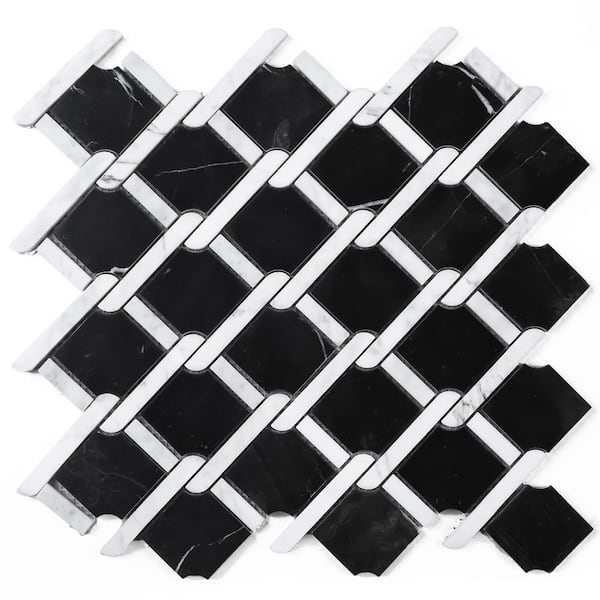 MOLOVO Nero Marquina White and Gray 12.01 in. x 13.78 in. Geometric Polished Marble Mosaic Tile (11.5 sq. ft./Case)