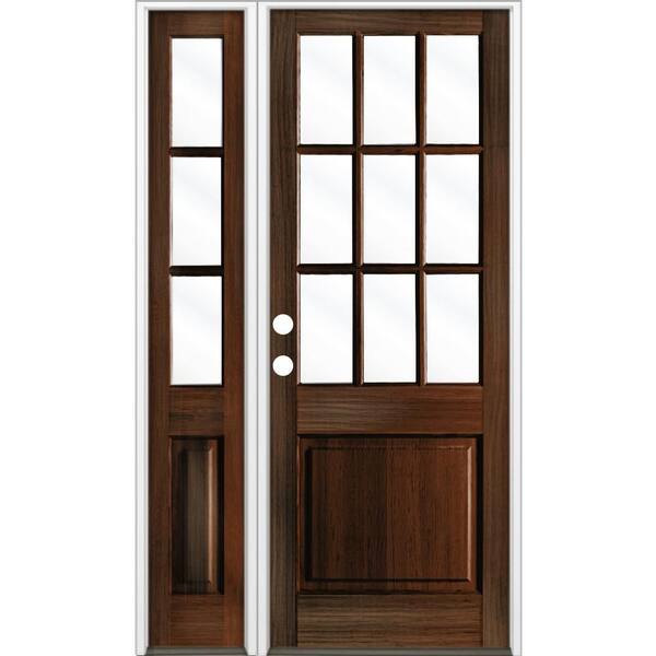 Krosswood Doors 50 in. x 96 in. Farmhouse 9-Lite Clear Glass Right-Hand Red Mahogany Stain Hemlock Wood Prehung Front Door w/ LSL