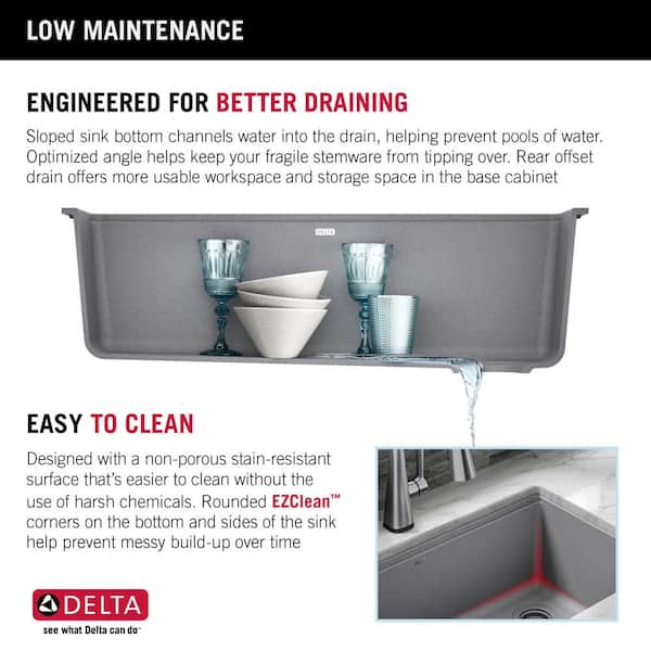 Delta Everest Dark Grey Granite Composite 30 in. Single Bowl