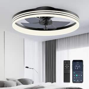 20 in. Indoor Black Caged Ceiling Fans with Lights and Remote Control, Low Profile Ceiling Fan for Living Room