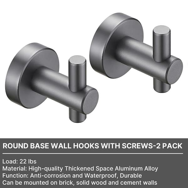 Round Base Bathroom Knob Robe/Towel Hook Wall Hook in Gray, Anti-corrosion and Waterproof (2-Pack)
