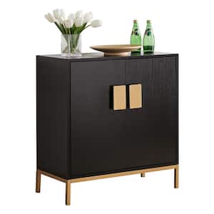 SignatureHome Grant Black/Gold Finish 30 in. H Accent Storage Cabinet with 1 Adjustable Shelves. (28Lx14Wx30H)