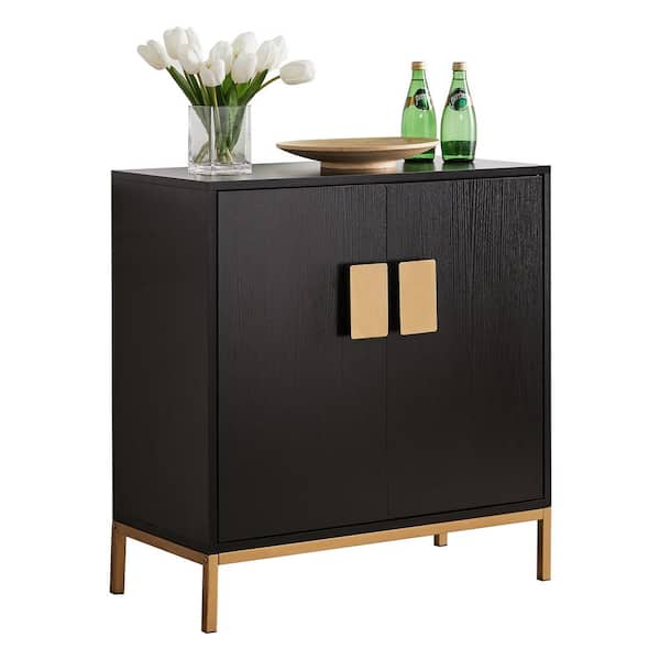 Signature Home SignatureHome Grant Black/Gold Finish 30 in. H Accent Storage Cabinet with 1 Adjustable Shelves. (28Lx14Wx30H)