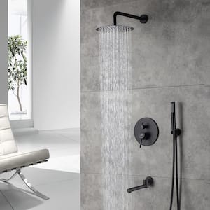 1-Spray Patterns Round 10 in. Wall Mount Dual Shower Heads with Handheld and Tub Faucet in Matte Black