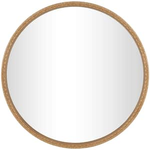 47 in. x 47 in. Carved Round Framed Brown Leaf Wall Mirror